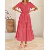 imageZESICA Womens Summer Casual Short Sleeve Midi Dresses 2025 V Neck Elastic Waist Tiered Flowy Boho Dress with PocketWatermelon