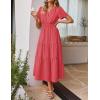 imageZESICA Womens Summer Casual Short Sleeve Midi Dresses 2025 V Neck Elastic Waist Tiered Flowy Boho Dress with PocketWatermelon