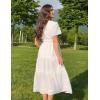 imageZESICA Womens Summer Casual Short Sleeve Midi Dresses 2025 V Neck Elastic Waist Tiered Flowy Boho Dress with PocketWhite