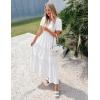 imageZESICA Womens Summer Casual Short Sleeve Midi Dresses 2025 V Neck Elastic Waist Tiered Flowy Boho Dress with PocketWhite