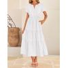 imageZESICA Womens Summer Casual Short Sleeve Midi Dresses 2025 V Neck Elastic Waist Tiered Flowy Boho Dress with PocketWhite