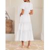 imageZESICA Womens Summer Casual Short Sleeve Midi Dresses 2025 V Neck Elastic Waist Tiered Flowy Boho Dress with PocketWhite