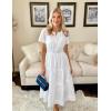 imageZESICA Womens Summer Casual Short Sleeve Midi Dresses 2025 V Neck Elastic Waist Tiered Flowy Boho Dress with PocketWhite