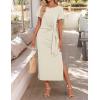 imageZESICA Womens Summer Short Sleeve Bodycon Midi Dresses 2025 Casual Crewneck Knit Wrap Tie Waist T Shirt Long DressApricot