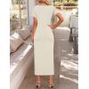 imageZESICA Womens Summer Short Sleeve Bodycon Midi Dresses 2025 Casual Crewneck Knit Wrap Tie Waist T Shirt Long DressApricot