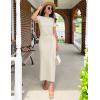 imageZESICA Womens Summer Short Sleeve Bodycon Midi Dresses 2025 Casual Crewneck Knit Wrap Tie Waist T Shirt Long DressApricot