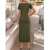 imageZESICA Womens Summer Short Sleeve Bodycon Midi Dresses 2025 Casual Crewneck Knit Wrap Tie Waist T Shirt Long DressArmy Green