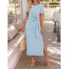 imageZESICA Womens Summer Short Sleeve Bodycon Midi Dresses 2025 Casual Crewneck Knit Wrap Tie Waist T Shirt Long DressBlue