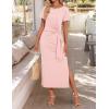 imageZESICA Womens Summer Short Sleeve Bodycon Midi Dresses 2025 Casual Crewneck Knit Wrap Tie Waist T Shirt Long DressDusty Pink