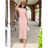 imageZESICA Womens Summer Short Sleeve Bodycon Midi Dresses 2025 Casual Crewneck Knit Wrap Tie Waist T Shirt Long DressDusty Pink