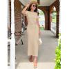 imageZESICA Womens Summer Short Sleeve Bodycon Midi Dresses 2025 Casual Crewneck Knit Wrap Tie Waist T Shirt Long DressKhaki