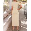imageZESICA Womens Summer Short Sleeve Bodycon Midi Dresses 2025 Casual Crewneck Knit Wrap Tie Waist T Shirt Long DressKhaki
