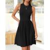 imageZESICA Womens Summer Sleeveless Mini Dress 2025 Crewneck Knit A Line Pleated Swing Casual Basic Short DressBlack