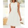 imageZESICA Womens Summer Sleeveless Mini Dress 2025 Crewneck Knit A Line Pleated Swing Casual Basic Short DressWhite
