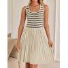 imageZESICA Womens Summer Sleeveless Mini Dress 2025 Square Neck Striped Knit A Line Pleated Tank DressesApricot