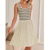 imageZESICA Womens Summer Sleeveless Mini Dress 2025 Square Neck Striped Knit A Line Pleated Tank DressesApricot