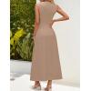 imageZESICA Womens Summer Sleeveless Tank Maxi Dress 2025 Mock Neck Ribbed Knit High Waist Flowy Wedding Guest Long DressesKhaki