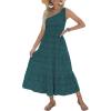 imageZESICA Womens 2025 Bohemian Summer Floral Print One Shoulder Sleeveless Smocked Ruffle Tiered Beach Long Midi DressTeal