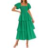 imageZESICA Womens 2025 Summer Boho Midi Dress Short Puff Sleeve Flowy A Line Tiered Beach Vacation Long DressesGreen