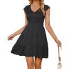 imageZESICA Womens 2025 Summer Casual V Neck Flutter Sleeve Bohemian Ruffle Smocked A Line Swing Mini DressBlack