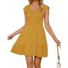 imageZESICA Womens 2025 Summer Casual V Neck Flutter Sleeve Bohemian Ruffle Smocked A Line Swing Mini DressGinger