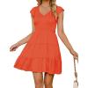 imageZESICA Womens 2025 Summer Casual V Neck Flutter Sleeve Bohemian Ruffle Smocked A Line Swing Mini DressOrange