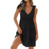 imageZESICA Womens 2025 Summer Casual V Neck Sleeveless Mini Dress Tie Shoulder Tiered Ruffle Swing A Line Short SundressesBlack