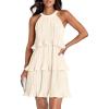 imageZESICA Womens 2025 Summer Halter Dresses Sleeveless Ruffle Tiered Layered Chiffon Pleated A Line Swing Mini DressApricot