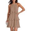 imageZESICA Womens 2025 Summer Halter Dresses Sleeveless Ruffle Tiered Layered Chiffon Pleated A Line Swing Mini DressKhaki