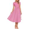 imageZESICA Womens 2025 Summer Short Sleeve Midi Dresses Casual Crew Neck Knit Belted Pleated A Line Flowy Wedding Guest DressPink