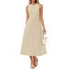 imageZESICA Womens 2025 Summer Sleeveless Midi Dresses Casual Crewneck Ribbed Knit Pleated A Line Swing Long Party DressApricot