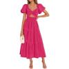 imageZESICA Womens Summer 2025 Boho Vacation Dress Short Puff Sleeve Flowy Smocked Cutout A Line Beach Party DressesRose