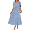 imageZESICA Womens Summer Casual Short Sleeve Midi Dresses 2025 V Neck Elastic Waist Tiered Flowy Boho Dress with PocketBlue