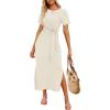 imageZESICA Womens Summer Short Sleeve Bodycon Midi Dresses 2025 Casual Crewneck Knit Wrap Tie Waist T Shirt Long DressApricot