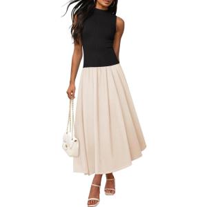 imageZESICA Womens Summer Sleeveless Tank Maxi Dress 2025 Mock Neck Ribbed Knit High Waist Flowy Wedding Guest Long DressesDim