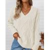 imageZESICA Womens Fall Long Sleeve V Neck Pullover Sweaters 2025 Casual Cable Knit Loose Trendy Sweater Jumper TopsApricot
