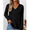 imageZESICA Womens Fall Long Sleeve V Neck Pullover Sweaters 2025 Casual Cable Knit Loose Trendy Sweater Jumper TopsBlack