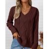 imageZESICA Womens Fall Long Sleeve V Neck Pullover Sweaters 2025 Casual Cable Knit Loose Trendy Sweater Jumper TopsBrown