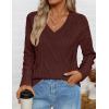 imageZESICA Womens Fall Long Sleeve V Neck Pullover Sweaters 2025 Casual Cable Knit Loose Trendy Sweater Jumper TopsBrown
