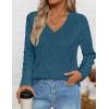 imageZESICA Womens Fall Long Sleeve V Neck Pullover Sweaters 2025 Casual Cable Knit Loose Trendy Sweater Jumper TopsDustyblue