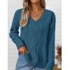 imageZESICA Womens Fall Long Sleeve V Neck Pullover Sweaters 2025 Casual Cable Knit Loose Trendy Sweater Jumper TopsDustyblue