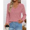 imageZESICA Womens Fall Long Sleeve V Neck Pullover Sweaters 2025 Casual Cable Knit Loose Trendy Sweater Jumper TopsPink
