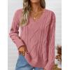 imageZESICA Womens Fall Long Sleeve V Neck Pullover Sweaters 2025 Casual Cable Knit Loose Trendy Sweater Jumper TopsPink