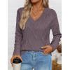 imageZESICA Womens Fall Long Sleeve V Neck Pullover Sweaters 2025 Casual Cable Knit Loose Trendy Sweater Jumper TopsPurple