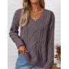 imageZESICA Womens Fall Long Sleeve V Neck Pullover Sweaters 2025 Casual Cable Knit Loose Trendy Sweater Jumper TopsPurple