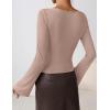 imageZESICA Womens Long Bell Sleeve Shirts 2025 Fall Going Out Asymmetrical Crop Tops Slim Fit Ribbed Ruched Y2K ClothesLightkhaki