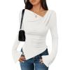 imageZESICA Womens Long Bell Sleeve Shirts 2025 Fall Going Out Asymmetrical Crop Tops Slim Fit Ribbed Ruched Y2K ClothesWhite