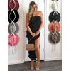 imageZESICA Womens 2025 Strapless Bodycon Dress Sexy Off Shoulder Mesh Tassel Ruffle Side Split Tube Party Maxi DressesBlack
