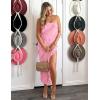 imageZESICA Womens 2025 Strapless Bodycon Dress Sexy Off Shoulder Mesh Tassel Ruffle Side Split Tube Party Maxi DressesPink
