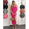 imageZESICA Womens 2025 Strapless Bodycon Dress Sexy Off Shoulder Mesh Tassel Ruffle Side Split Tube Party Maxi DressesRose